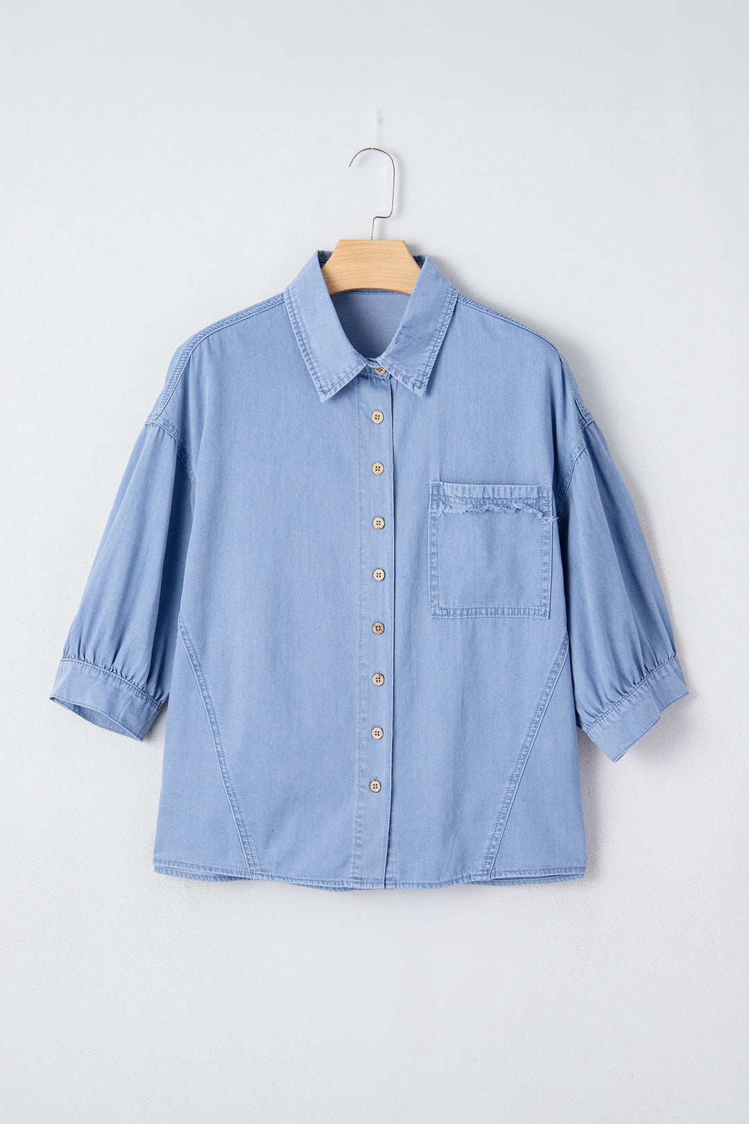 Washed Drop Shoulder Bracelet Sleeve Chambray Shirt