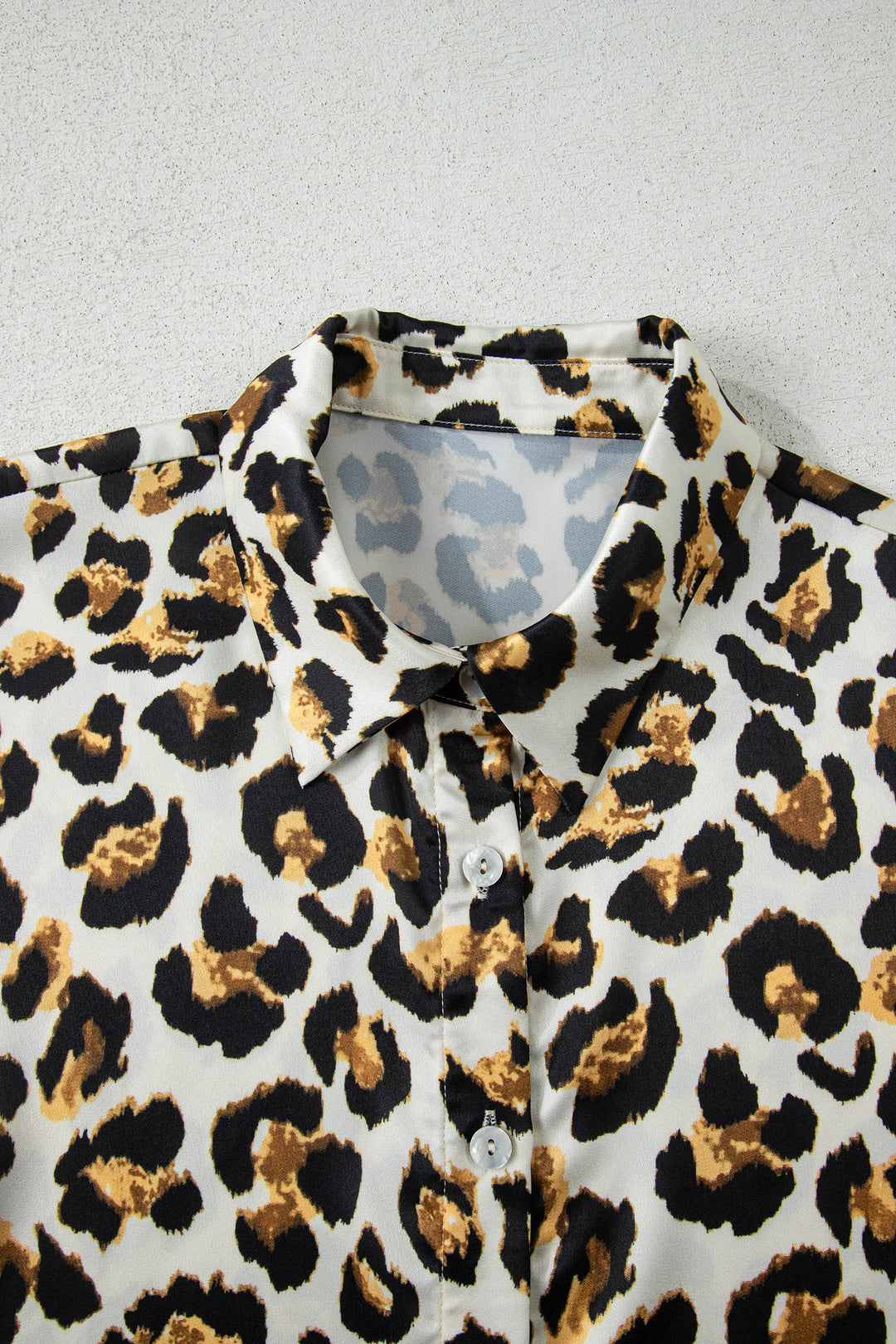 Leopard Print Ruffle Trim 3/4 Sleeve Loose Shirt