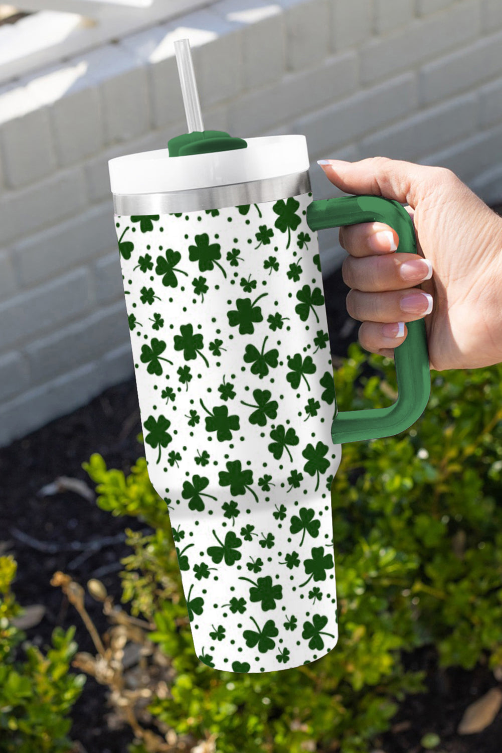 Clover Print Thermos Cup with Handle 40oz