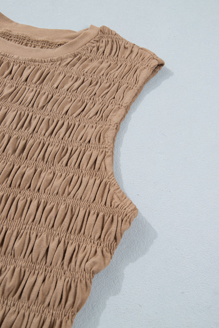 Smoke Gray Shirred Slim Fit Ruffle Hem Tank Top