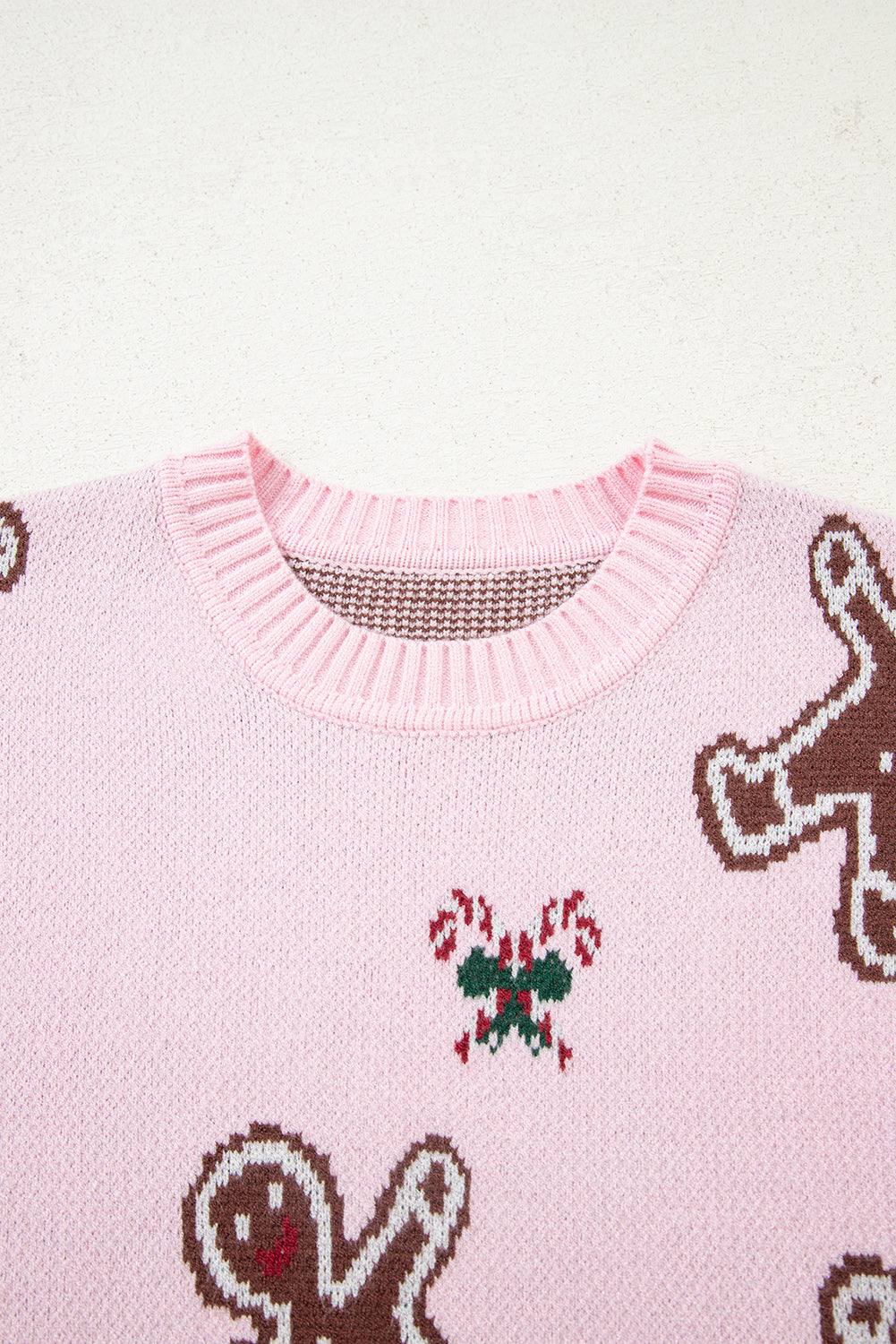 Christmas Ginger Bread Man Print Round Neck Casual Sweater