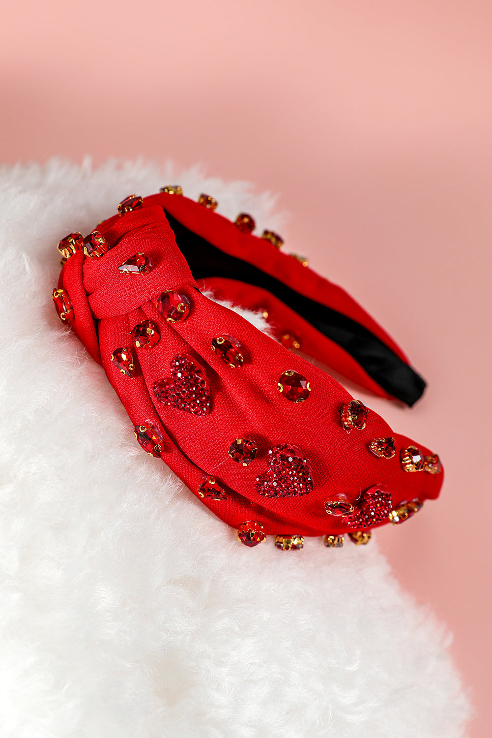 Serre-tête large noué en forme de cœur avec strass et verre