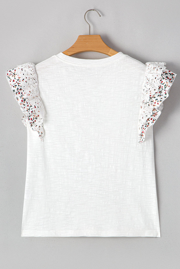 floral lace eyelet patched butterfly sleeve blouse