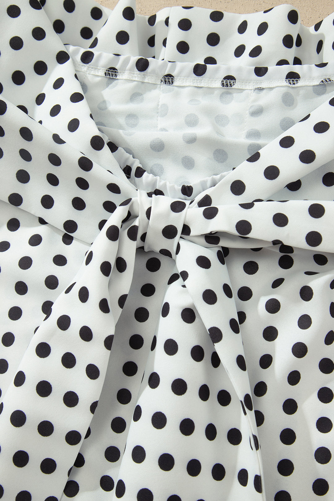 White Polka Dot Off Shoulder Bow Knot Short Sleeve Blouse