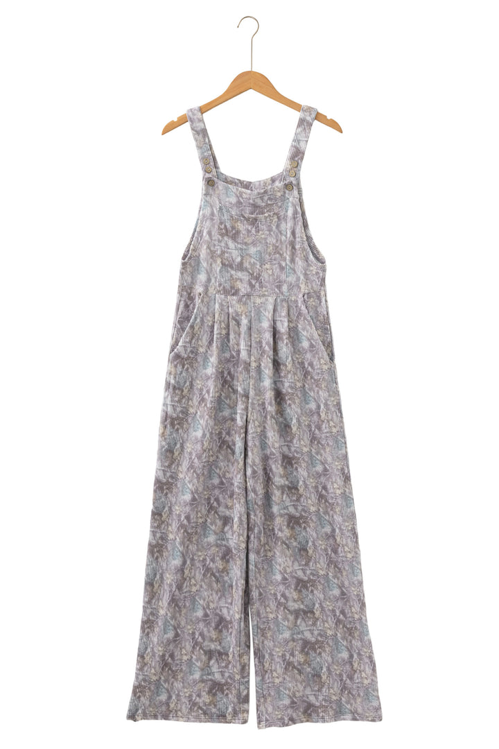 Brown Camouflage Twist Ribbed Sleeveless Full-Length Casual Jumpsuit
