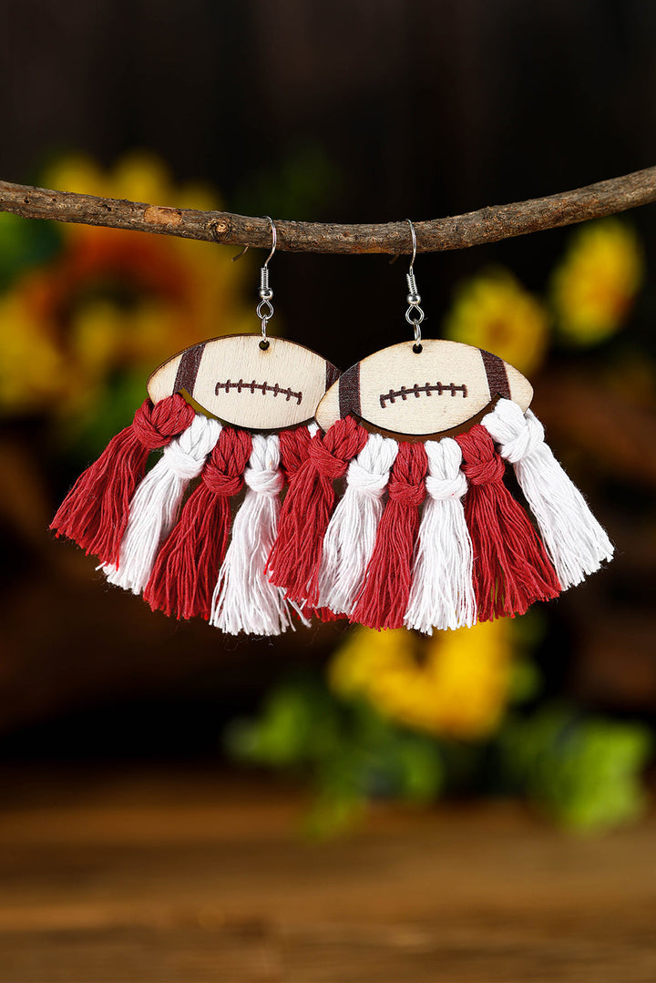 Rugby Football Color Block Braided Tasseled Drop Earrings
