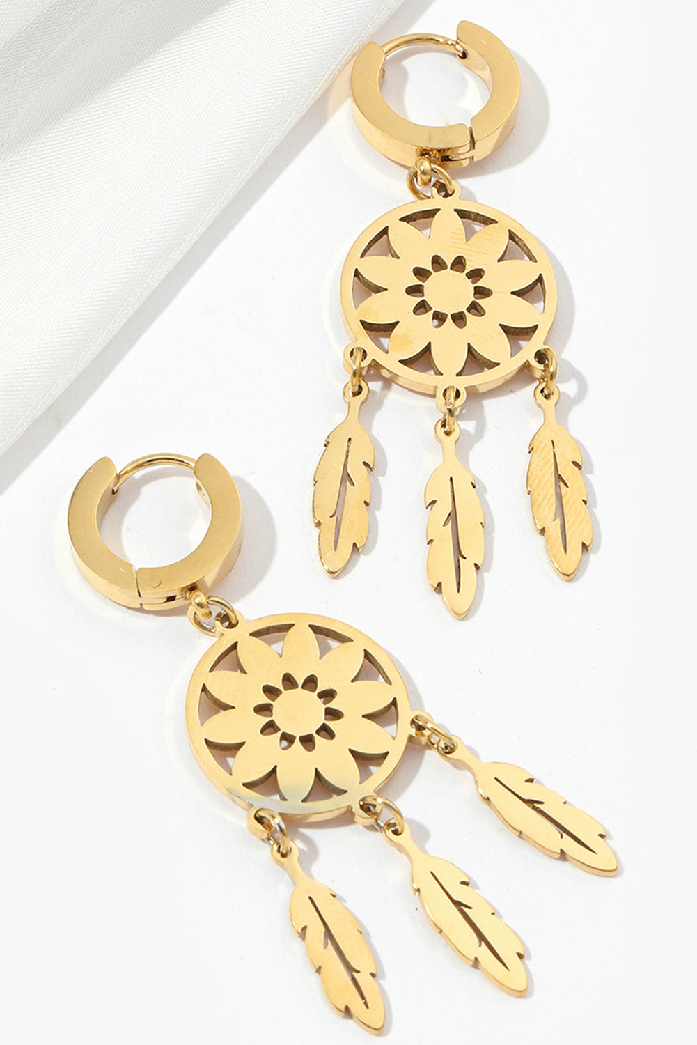 Boucles d'oreilles pendantes en alliage à franges et plumes attrape-rêves