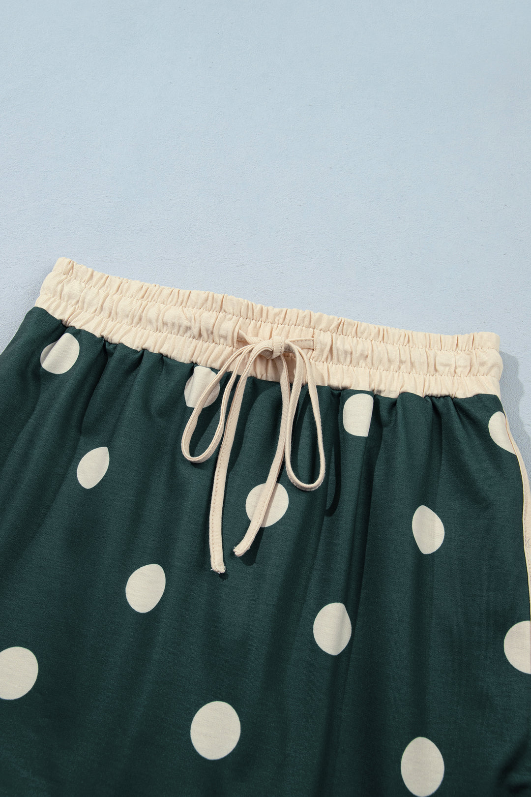 Green Polka Dot Print Trim Baggy Pullover Drawstring Skirt 2pcs Set
