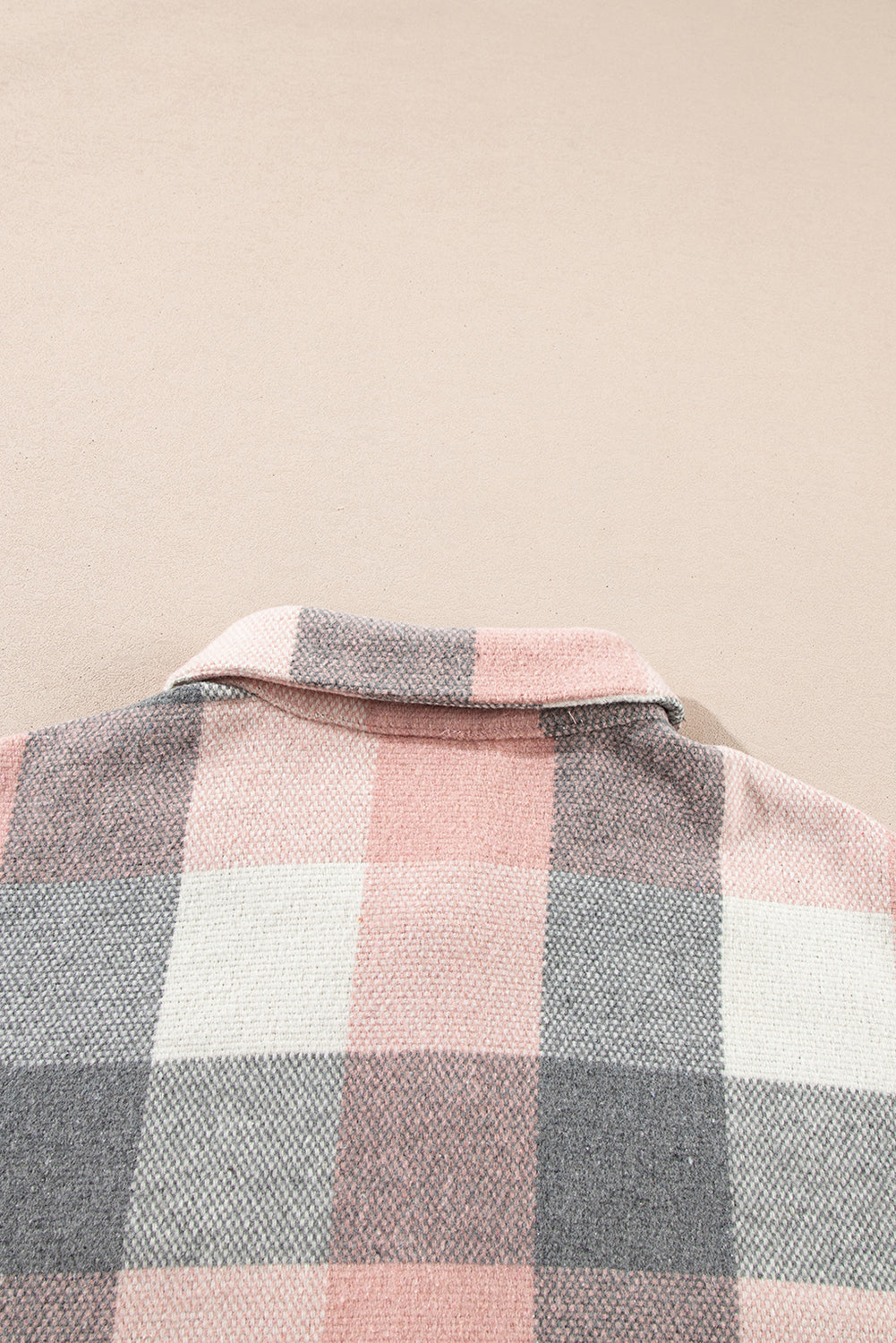 Pink Gray Plaid Color Block Buttoned Long Sleeve Jacket with Pocket