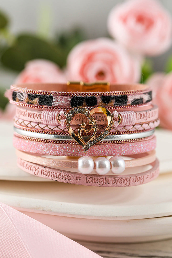 Leopard Letter Print Heart Shaped Magnetic Buckle Bracelet