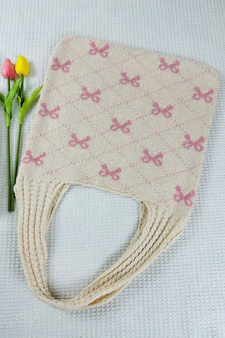 Sweet Bowknot Textured Strap Knit Shoulder Bag