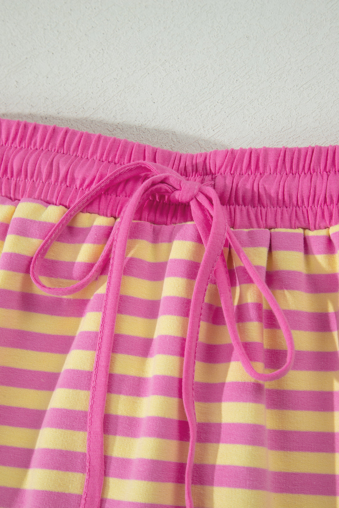 Pink Stripe Relaxed Short Sleeve Top Elastic Waist Drawstring Skort 2pcs Set