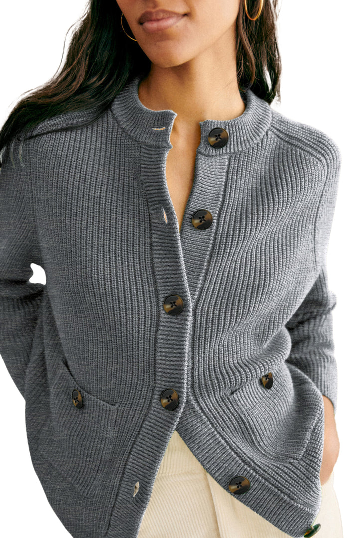 Chunky Buttoned Front Round Neck Cardigan Sweater