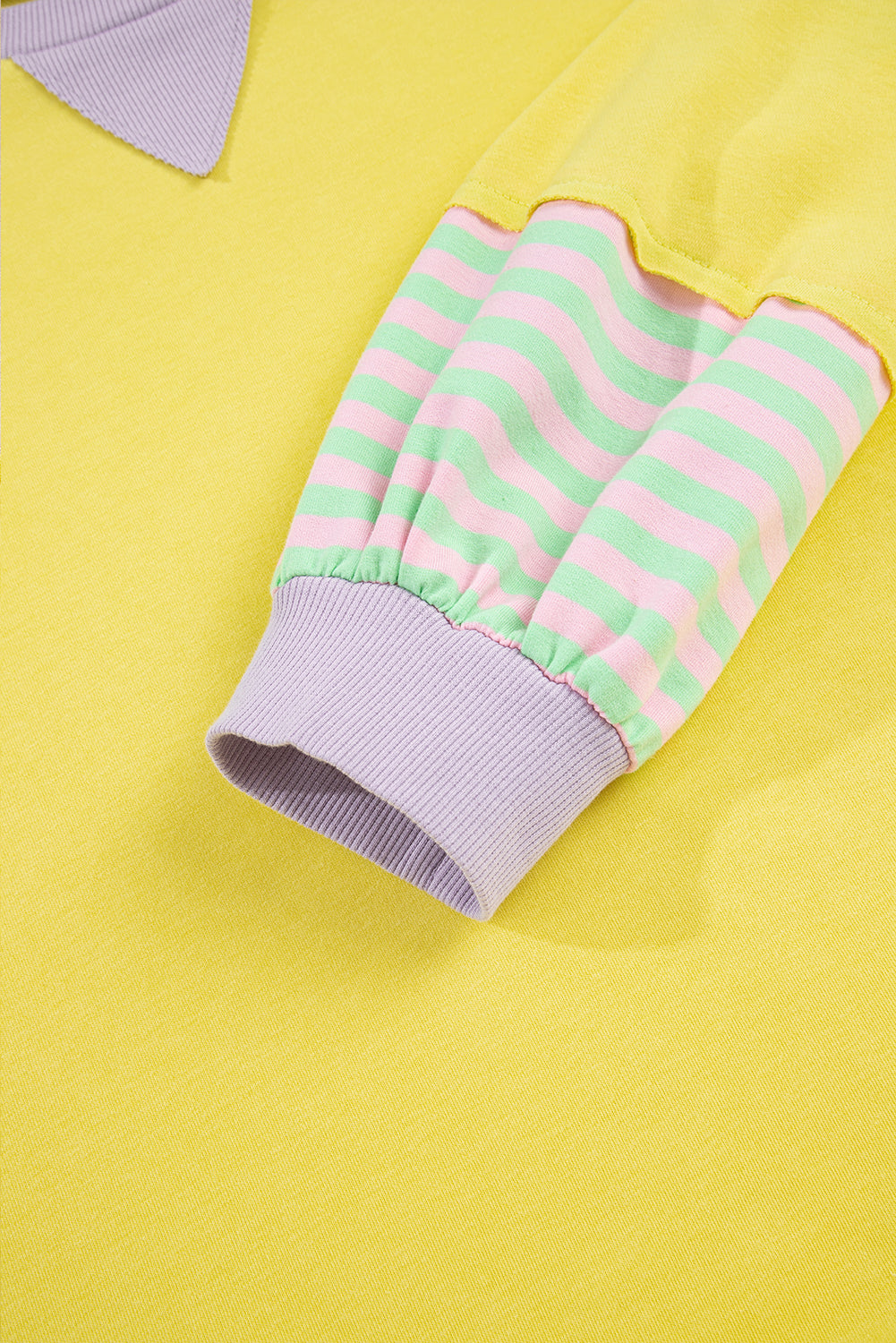 Yellow Striped Color Block Patchwork Crewneck Plus Size Pullover Sweatshirt