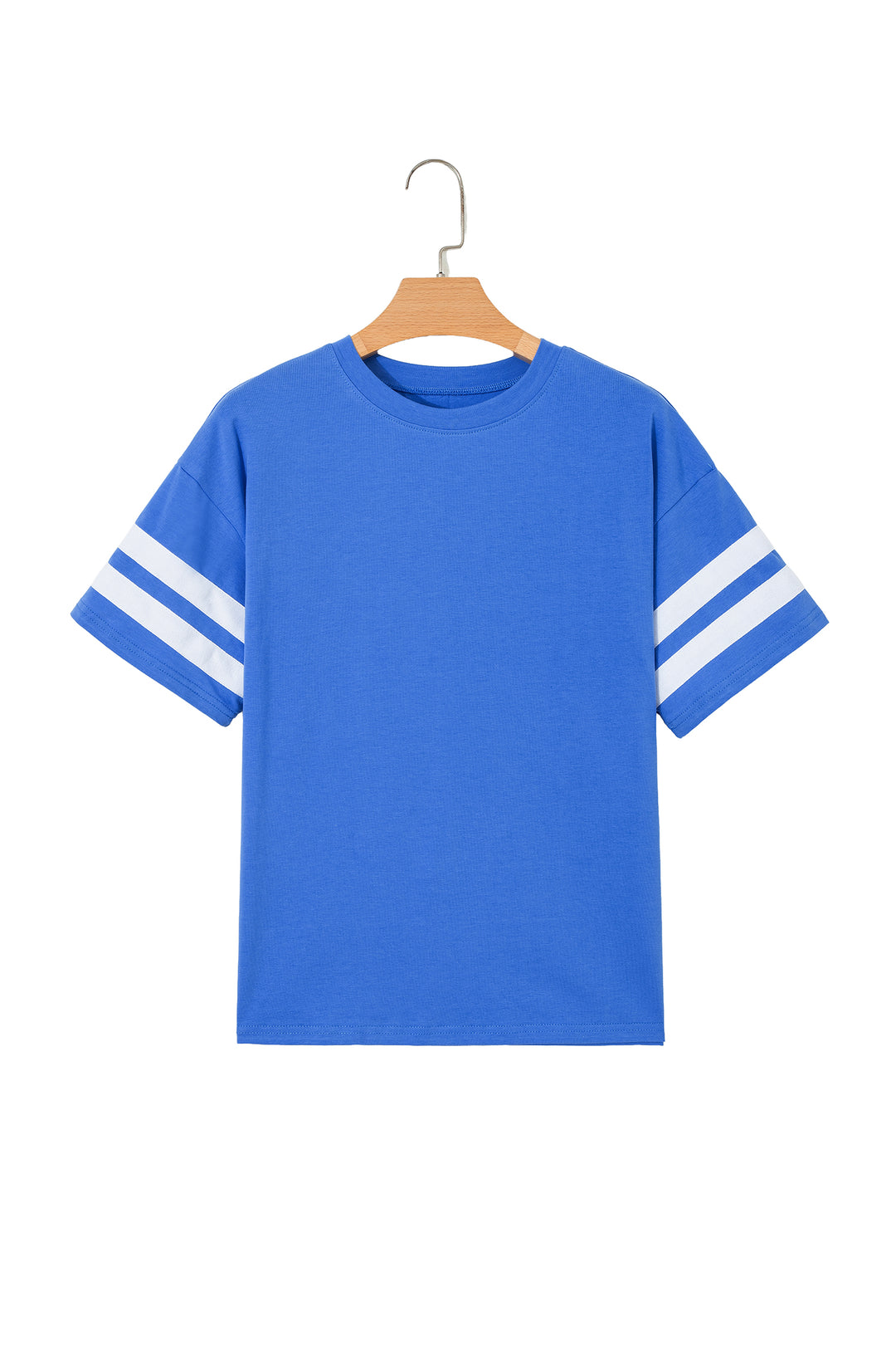 Dark Blue Varsity Striped Short Sleeve Crew Neck T Shirt