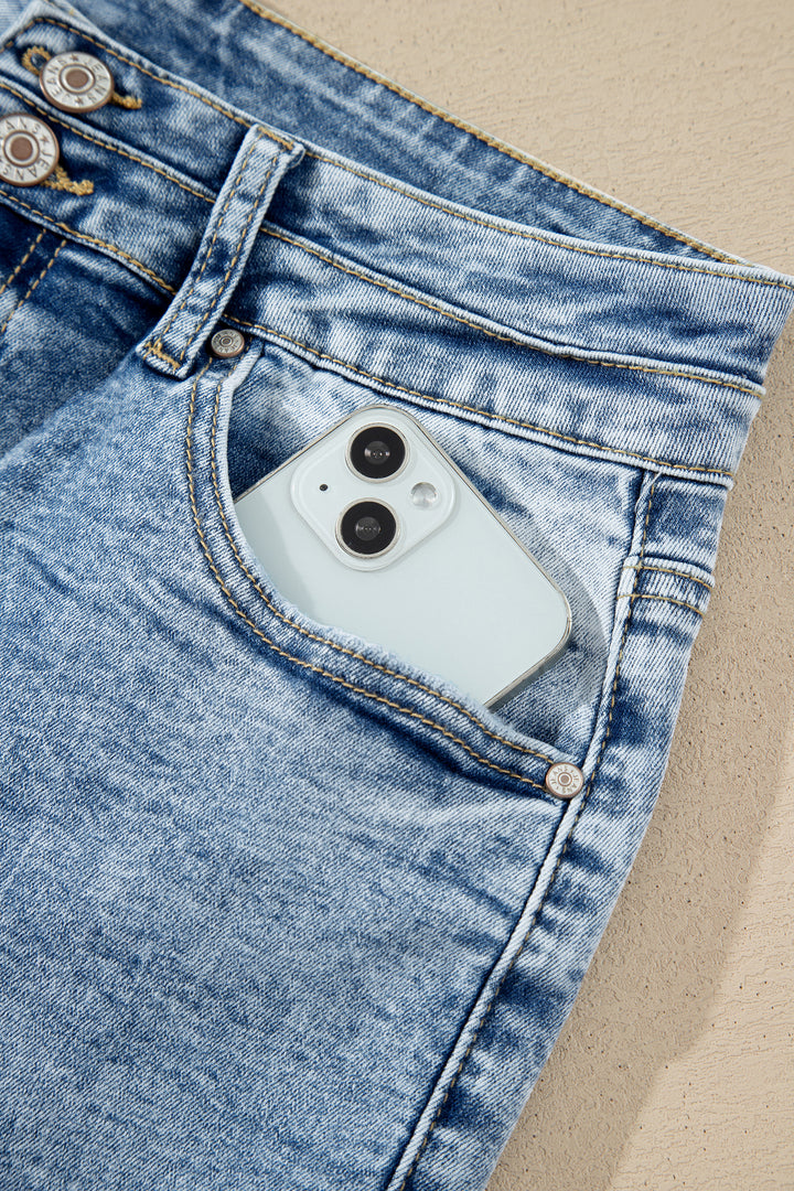 Fashion Beau Blue Acid Wash Pocket Detail Flare Jeans