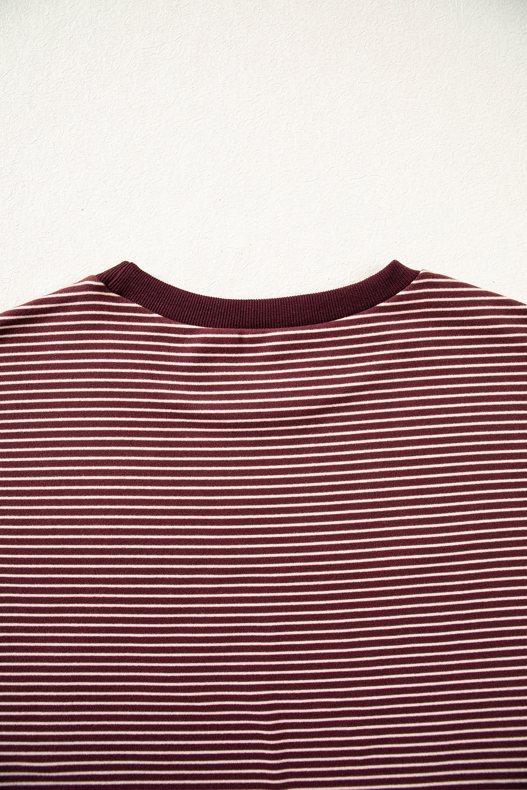 Brown Stripe Contrast Trim Round Neck Oversize Long Sleeve Top 2pcs Pant Set