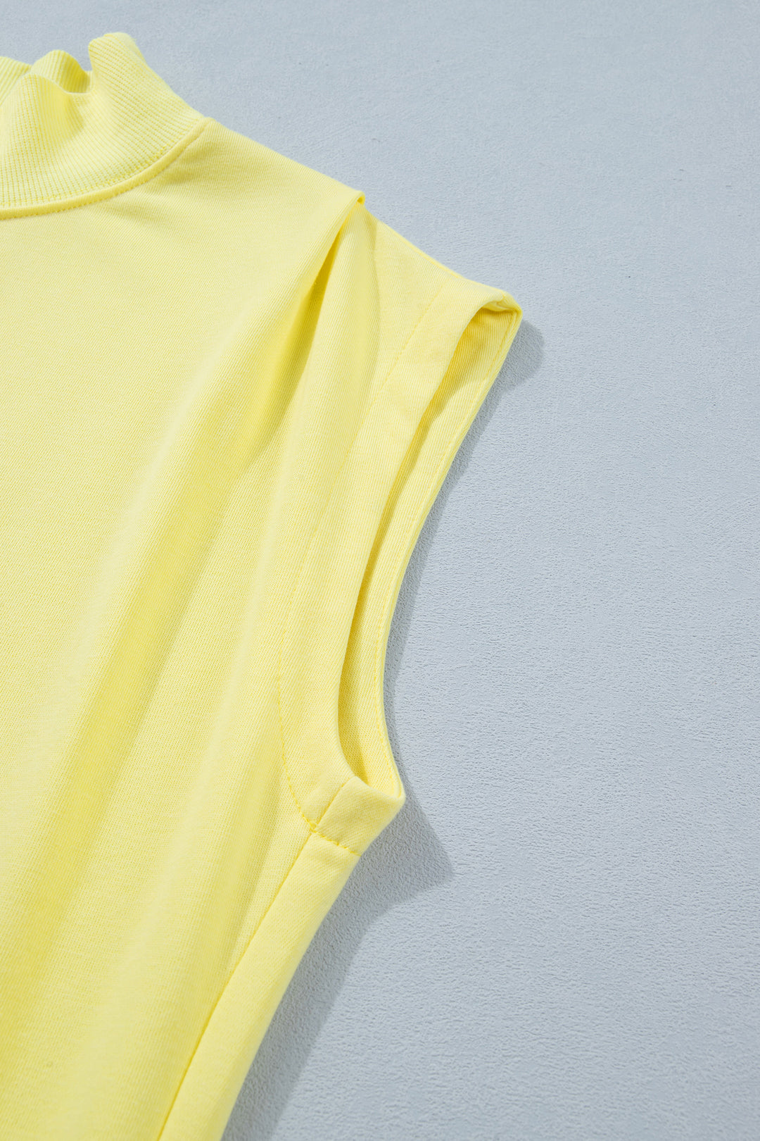 Yellow Solid Color High Neck Cap Sleeve Loose Top