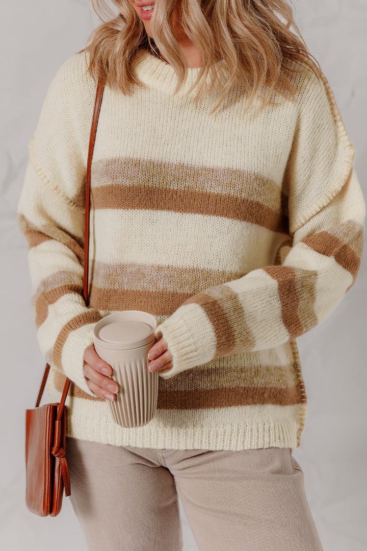 Exposed Seam Drop Shoulder Knit Baggy Sweater