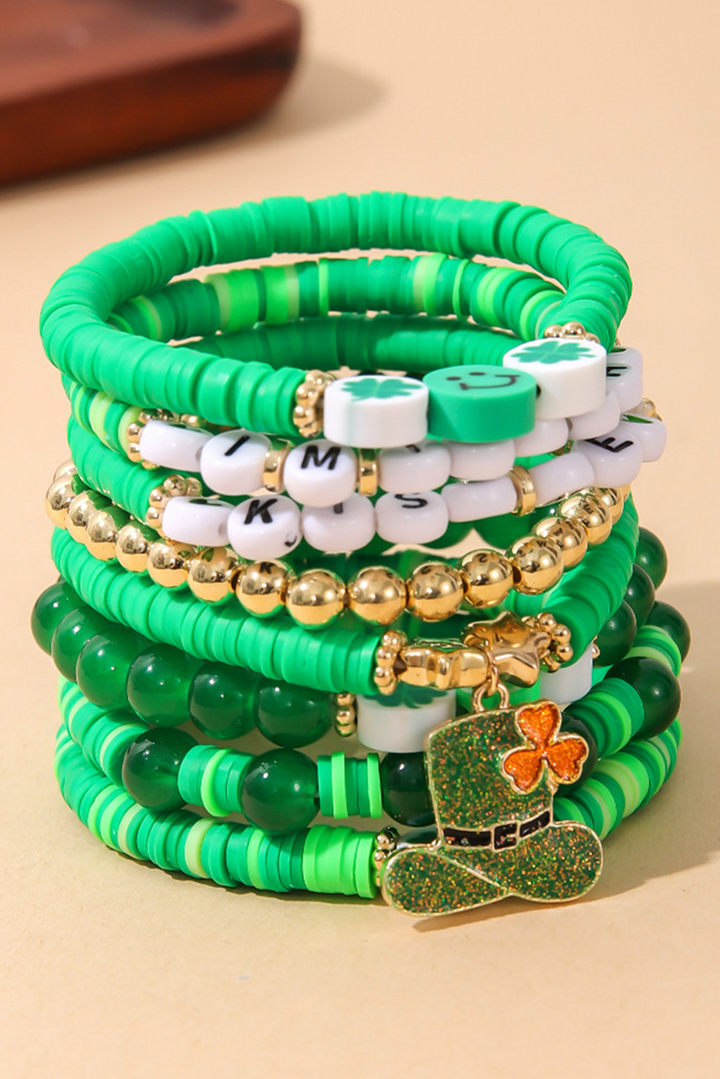 Ensemble de bracelets multicouches en perles avec lettres trèfle de la Saint-Patrick