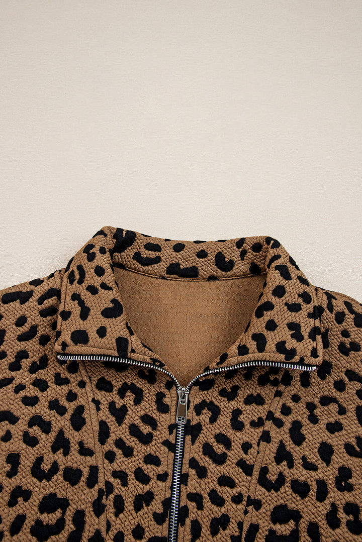 Leopard Print Quarter Zip Sweatshirt
