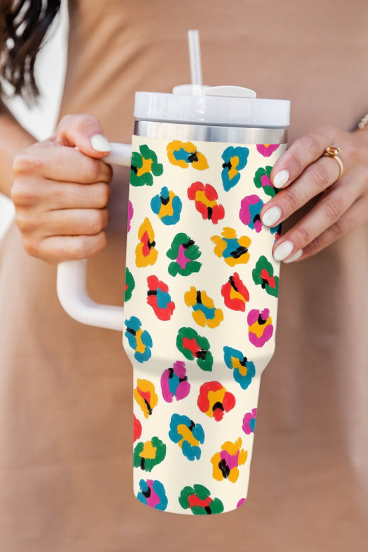 Multi Color Leopard Print Handle Stainless Tumbler 40oz
