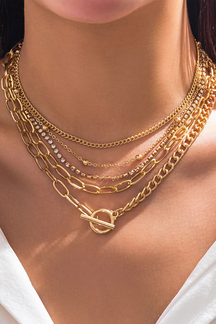 Ensemble de 5 colliers de clavicule en chaîne plaquée strass superposés