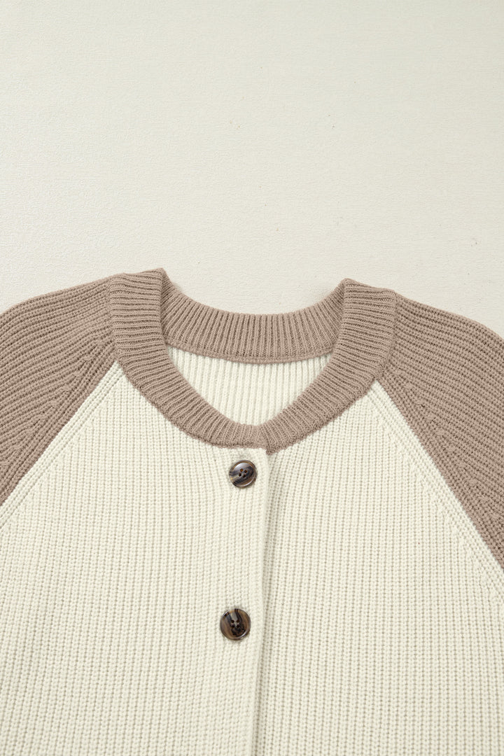 Color Block Ribbed Knit Button Down Sweater Cardigan