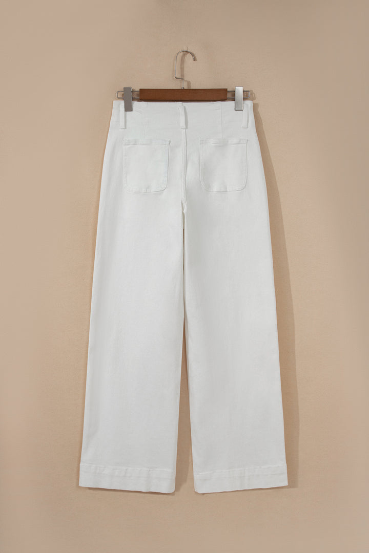 White 2-Button High Waist Wide Leg Jeans