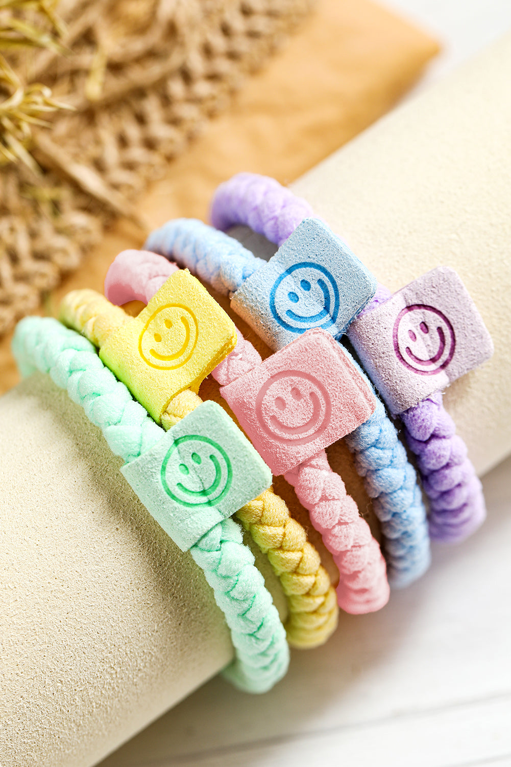 Lot de 5 élastiques à cheveux tressés avec languette Smile Face