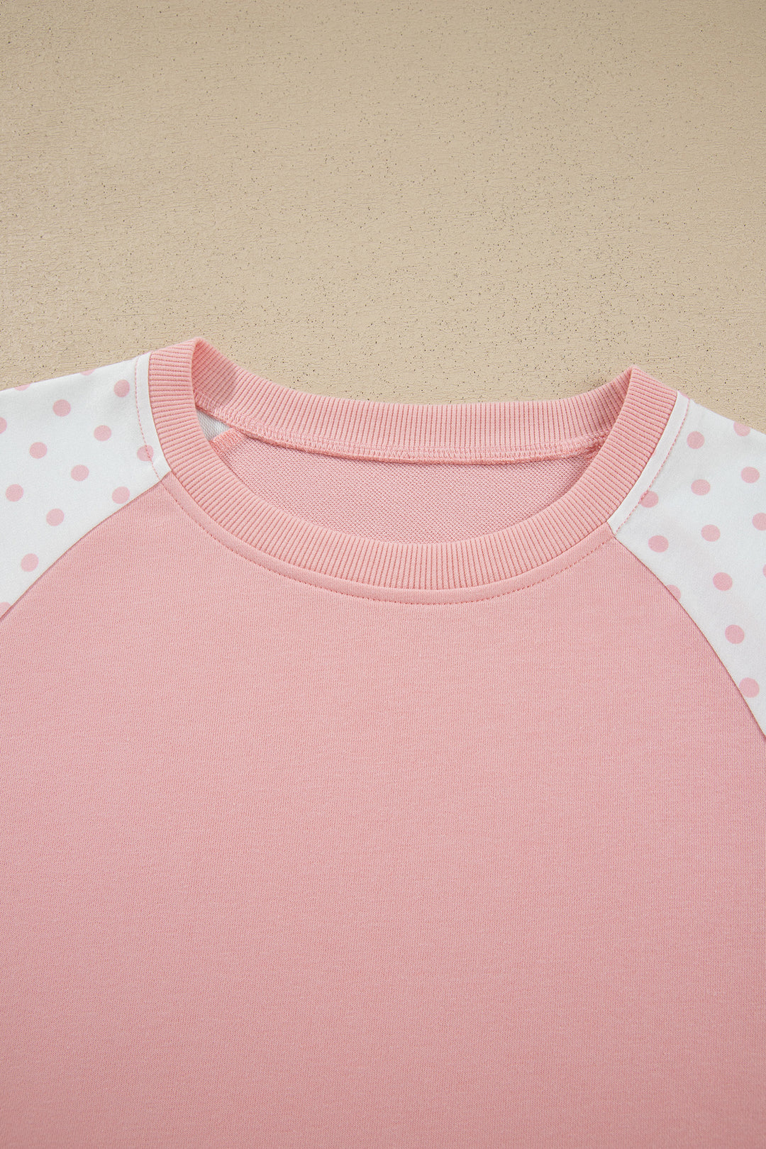 Pink Polka Dot Patchwork Colorblock Long Sleeve Casual Two Piece Pants Set