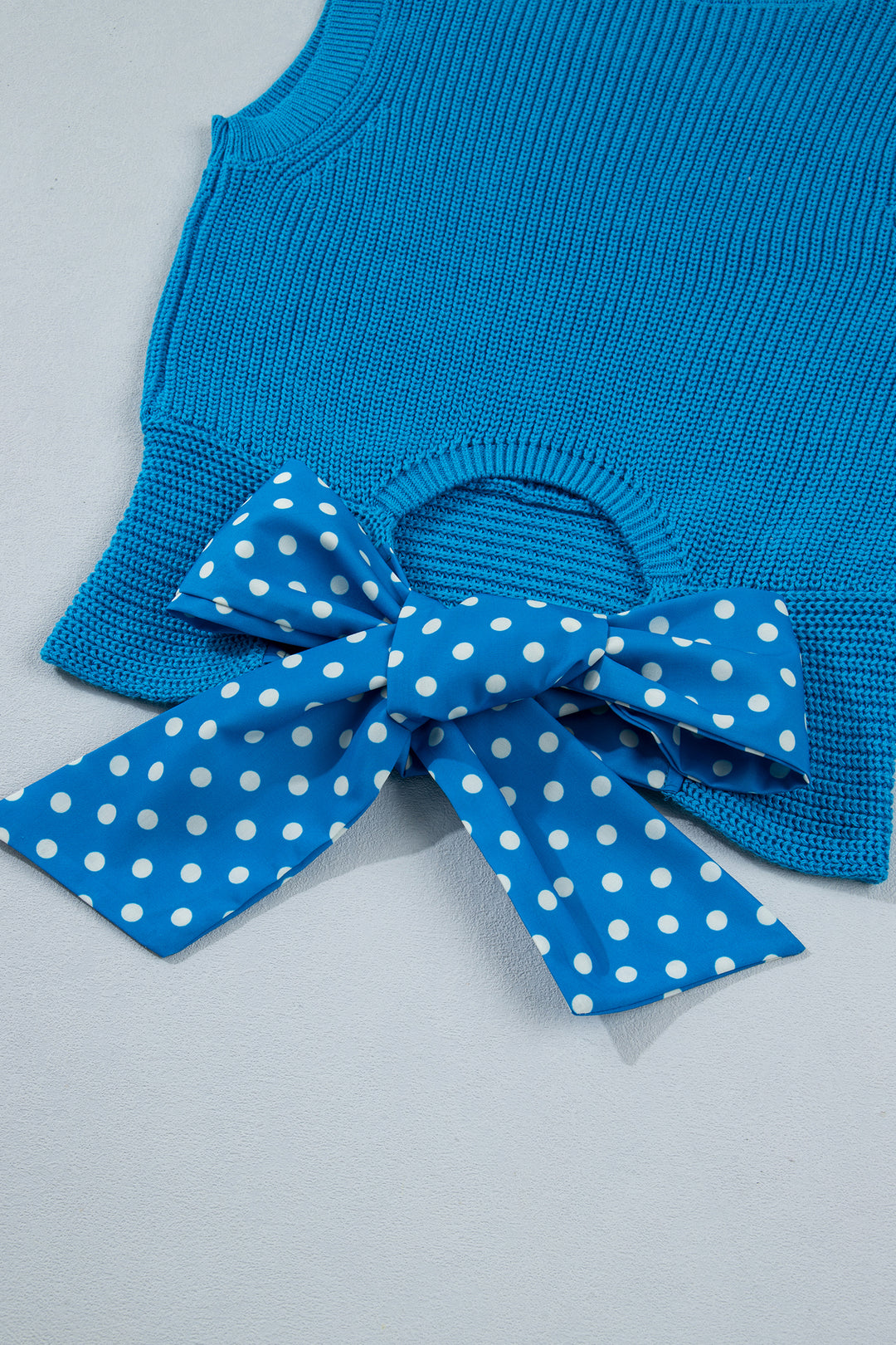 Myosotis Slim Knit Polka Dot Knot Back Cropped Sweater Tank