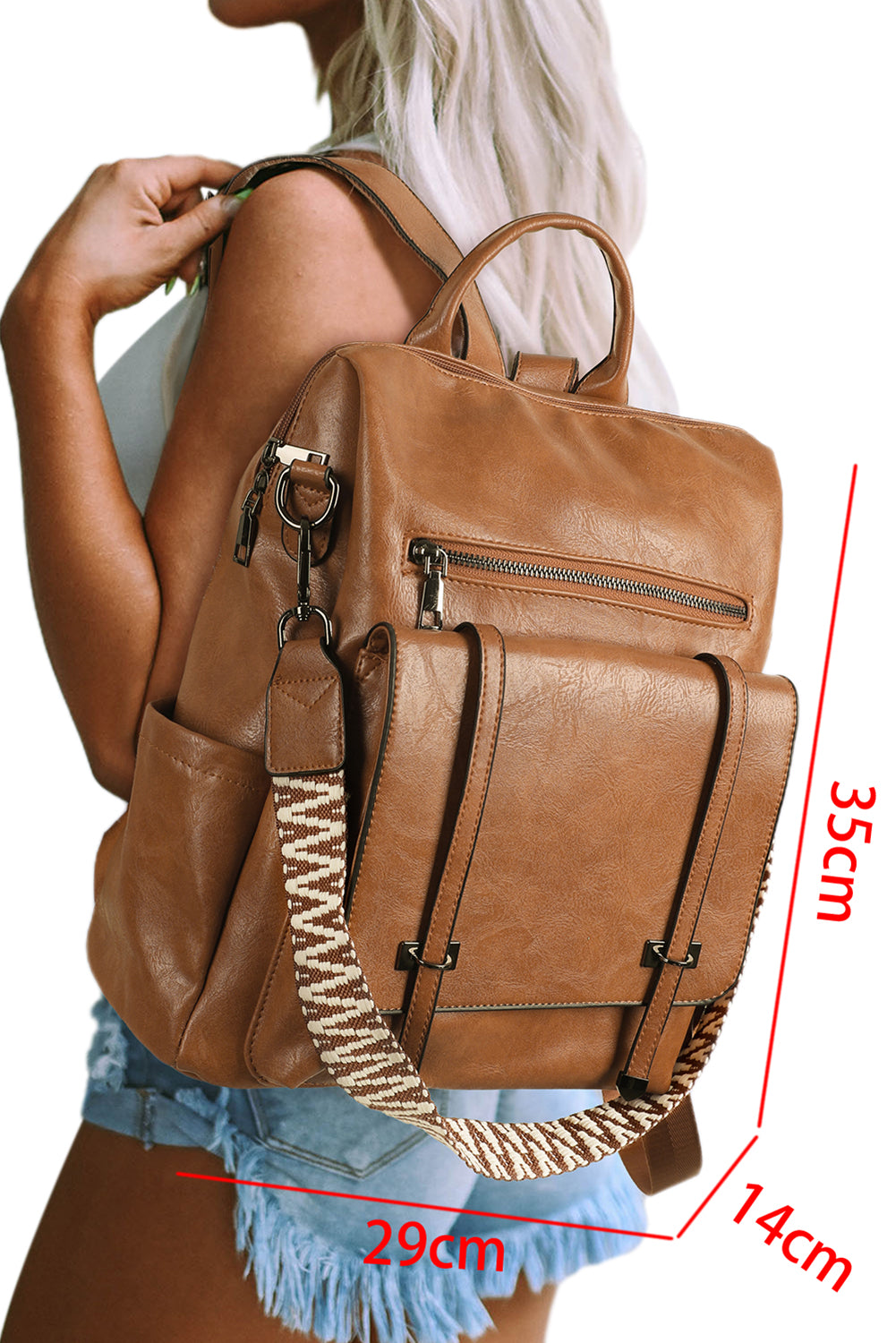 Grand sac à dos en cuir PU avec sangle brodée