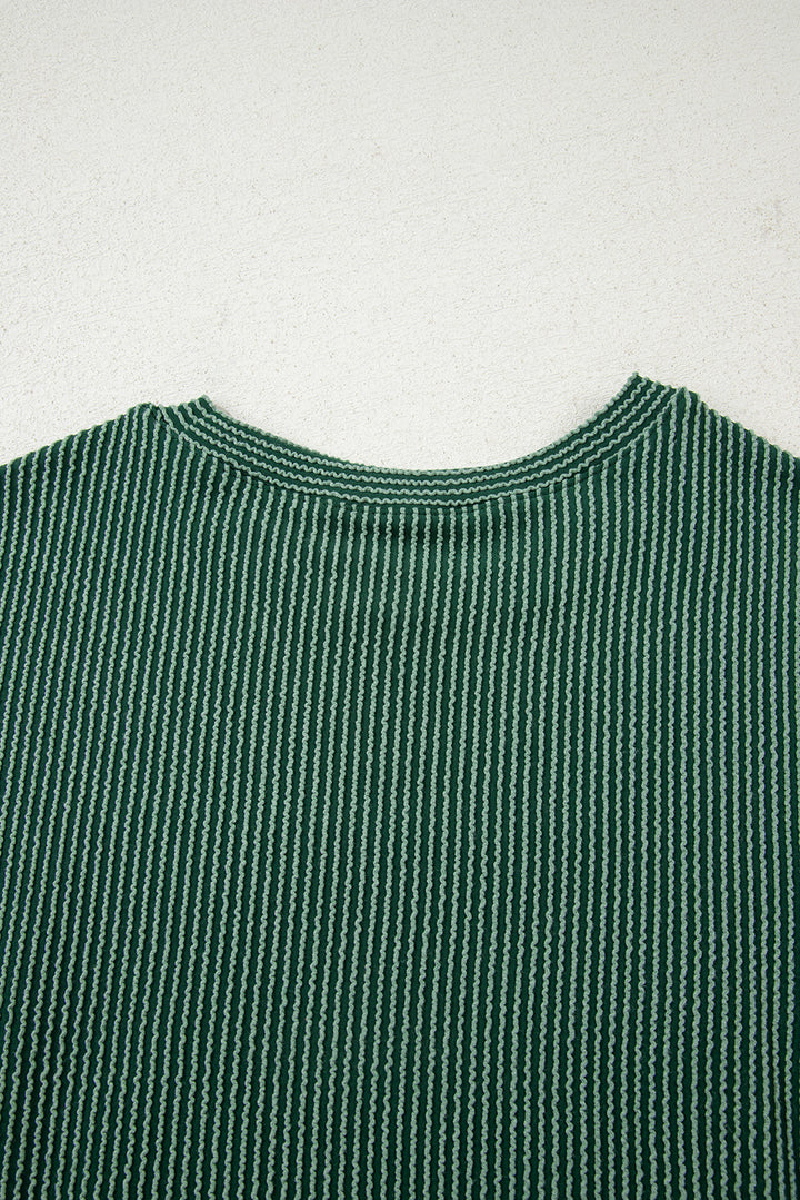 Evergreen Twisted Rib Outlined Merry Letter Graphic Loose Long Sleeve Top