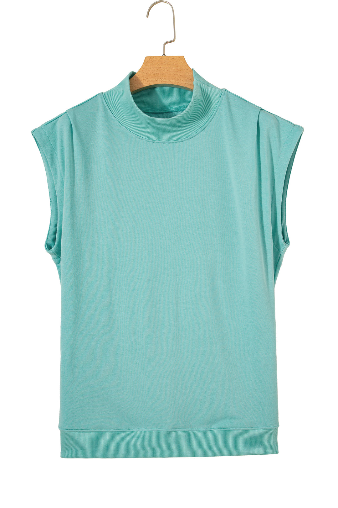 Mint Green Solid Color High Neck Cap Sleeve Loose Top