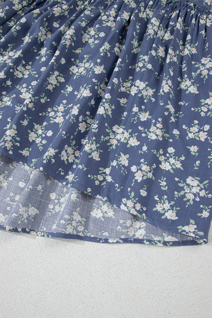 Floral Spaghetti Strap Frilled V Neck Tiered Midi Dress