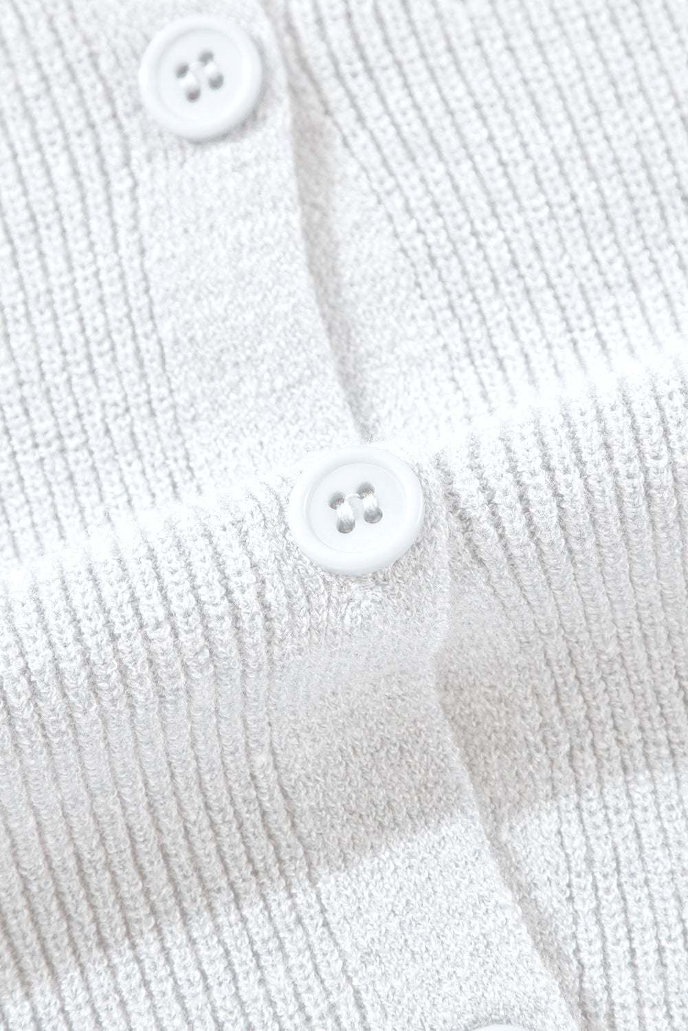 White Lightweight Ribbed Knit Button Front V Neck Cardigan
