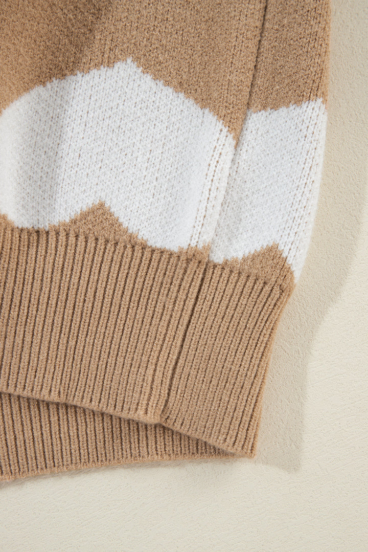 Contrast Heart Pattern Round Neck Sweater