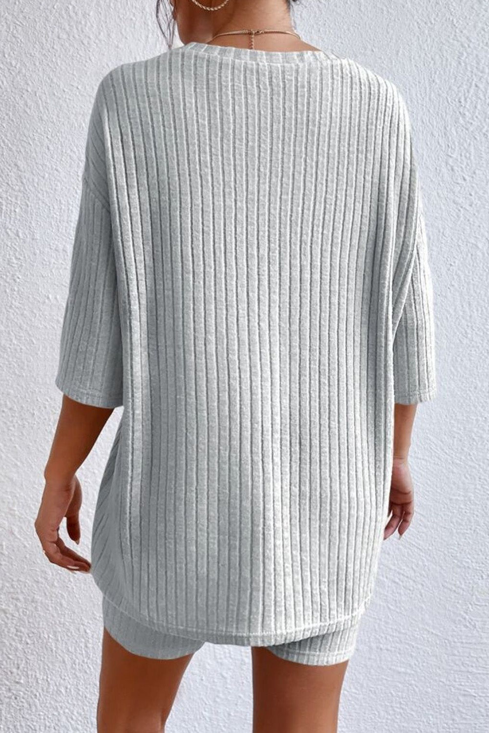 plain ribbed loose fit two piece lounge set