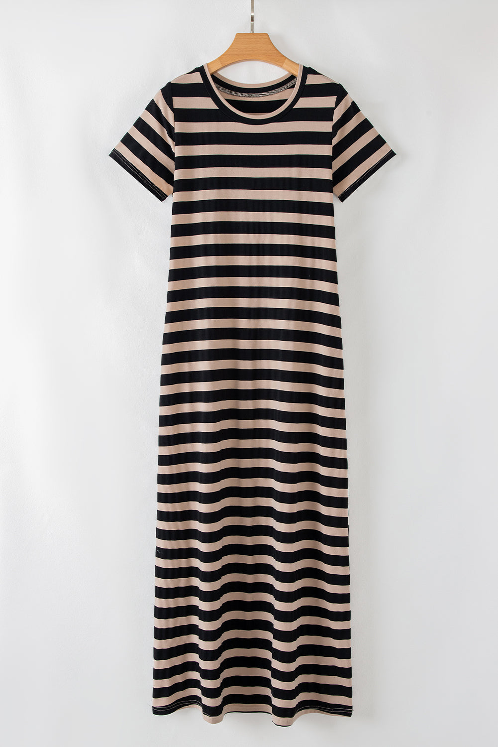 casual round neck t shirt maxi dress with pockets
