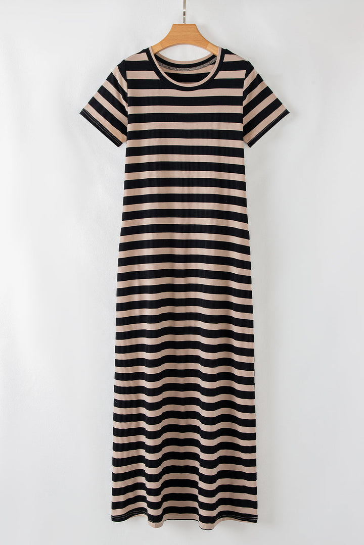 casual round neck t shirt maxi dress with pockets