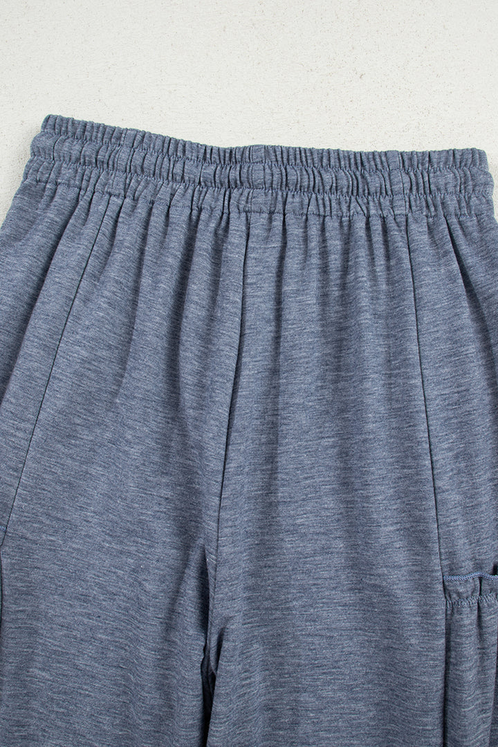 Frilled Detail Wide Leg Drawstring Elastic Waistband Pants