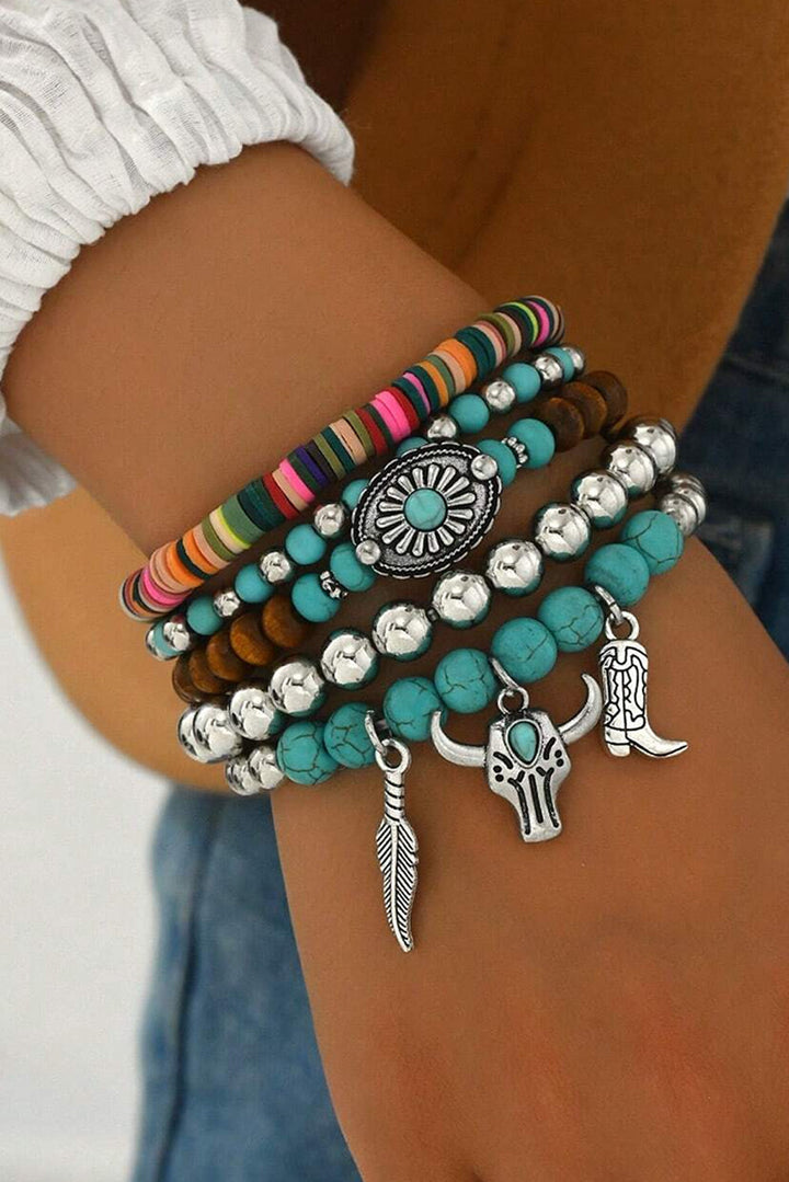 Ensemble de bracelets multicouches en perles à motif occidental