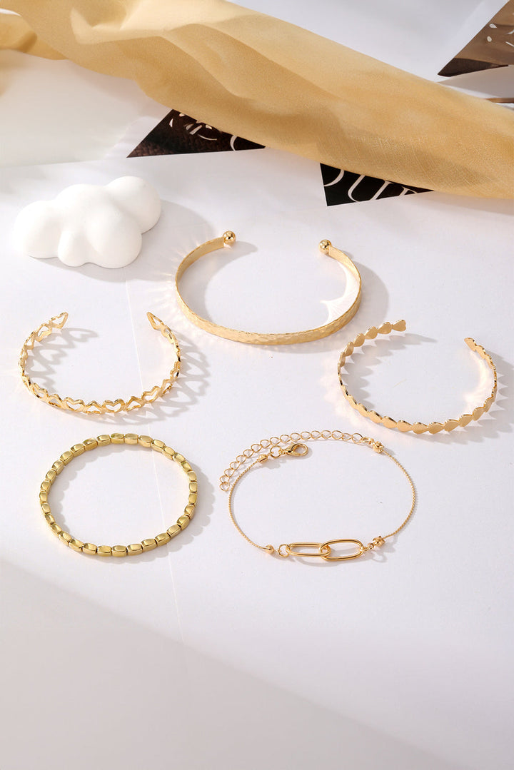 Ensemble de bracelets manchette ouverts multicouches plaqués cœur