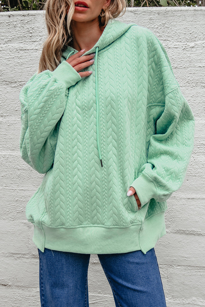 Cable Textured Baggy Solid Hoodie