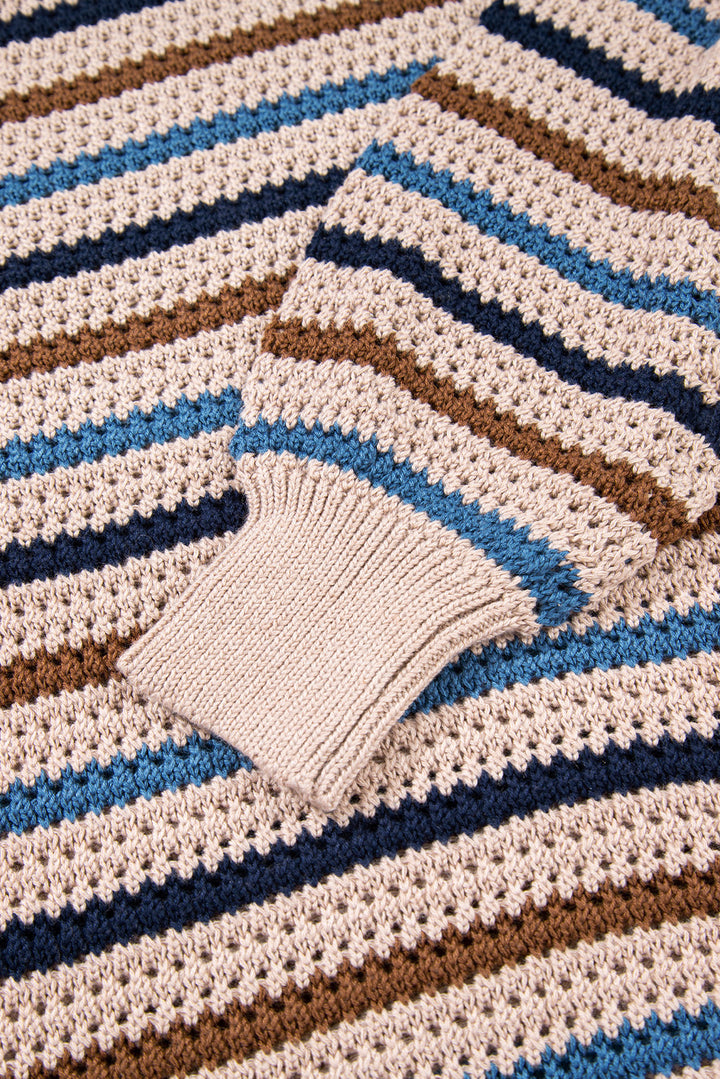 Multicolour Striped Knitted Drop Shoulder Round Neck Sweater