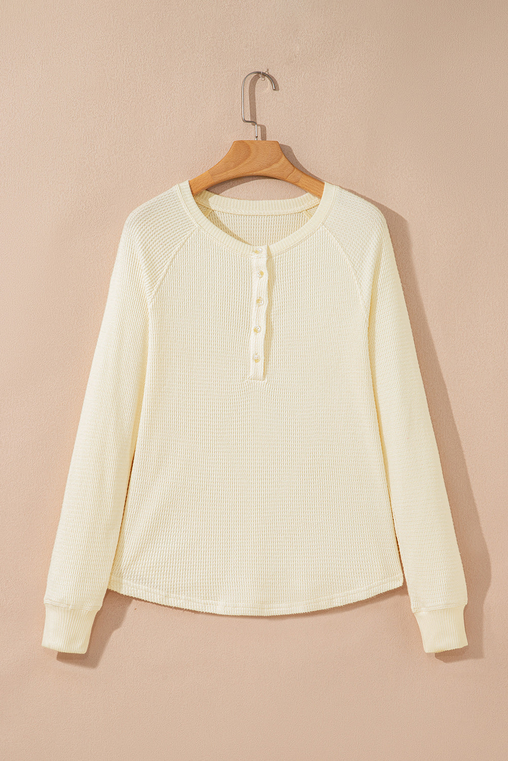 Textured Knit Half Buttons Henley Top