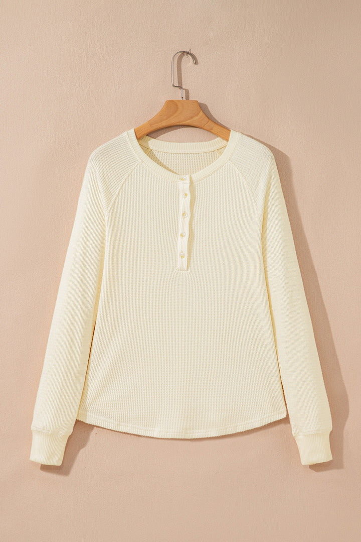 Textured Knit Half Buttons Henley Top