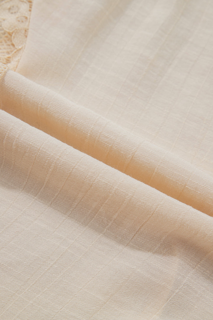 Oatmeal Sheer Lace Splicing Detail Bracelet Sleeve Loose Flowy Shirt