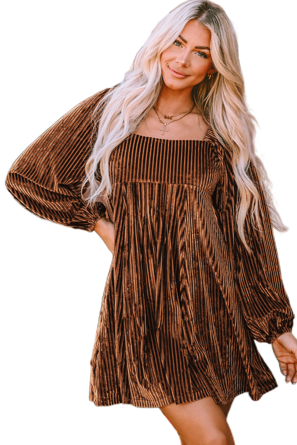 Tie Back Square Neck Velvet Babydoll Dress